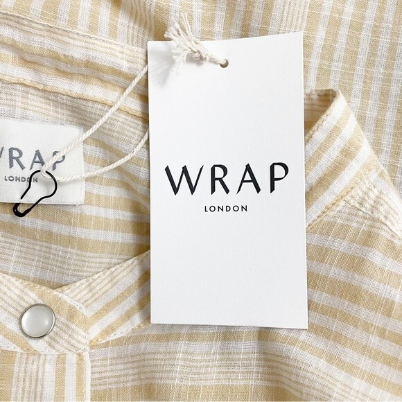 NWT Wrap London Striped Cotton Snap Front Oversized Blouse Tuscan Sun Size 6 NEW - Picture 9 of 15